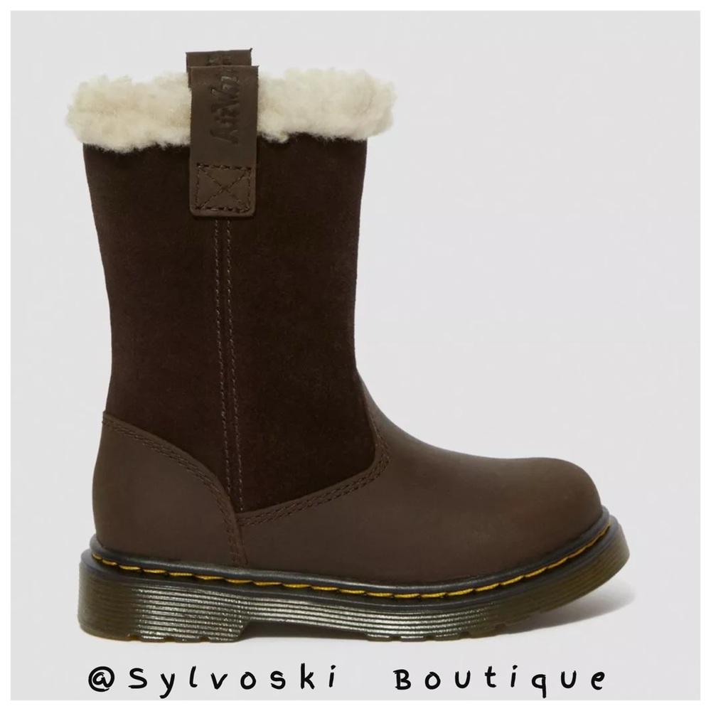 🆕 DR MARTENS TODDLER JUNEY SUEDE FAUX FUR LINED BOOTS NWT - Picture 2 of 15